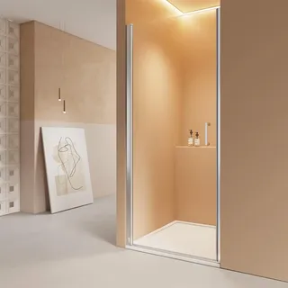 EMKE Duschtür 80x195cm Nische Drehtür Schwingtür, 6mm Nano ESG Sicherheitsglas beidseitig, Höhe 1850mm, inkl. Magnet-Wandprofil & Hebe-Senk-Funktion