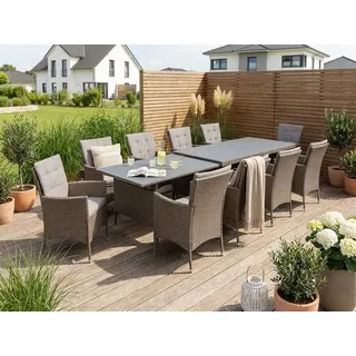 Konifera »Mailand« Set, 10x Sessel, 1x AZ-Tisch 179-302 cm, inkl. Auflagen, 31 Stk. tlg. Polyrattan, Stahl, Braun,