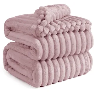 BEDSURE kuscheldecke 220x240 - Tagesdecke, Wolldecke & Fleecedecke, Sofadecke, Weiche Warme Grobe Korddecke für Zimmer Deko, Wohn- & Kuscheldecken, XXL Große Decke, Rosa, 220 x 240 cm