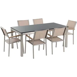 Beliani Gartentisch Set GROSSETO Schwarz Beige Silber 90x180x87