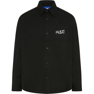 HUGO BOSS HUGO Blue Langarmhemd Oversize-Passform, Kentkragen, Rückendruck