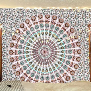 Bless International Indischer Hippie Bohemian Psychedelic Peacock Mandala Wandbehang Bettwäsche Tapisserie (Floral Gold, King (223x264Inches)(225x265Cms))