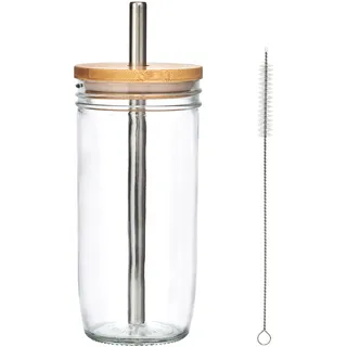 La Cafetière Bubble-Tea-Trinkbecher, 650 ml, aus klarem Glas mit Edelstahl-Trinkhalm, wiederverwendbar, ideal für Smoothies, Milchshakes, kalte Kaffeegetränke und andere kalte Getränke