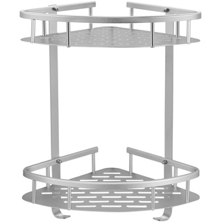 GERUIKE Duschkorb Ohne Bohren Ecke - Badezimmer Regal Silber - Duschregal Ecke Badezimmer Organizer, Duschkörbe mit Stark Kleber, Aluminium Eckregal Bad 2-Tier Duschablage Ohne Bohren