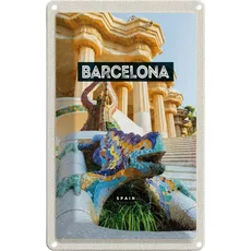 Blechschild 20x30 cm - Barcelona Spanien Park Trip