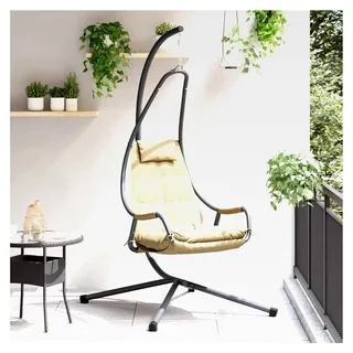 Hängestuhl mit Gestell und Kissen, ergonomisch, robust, modernes Design, Stahlrahmen, 95x105x195cm für Balkon und Garten - Beige