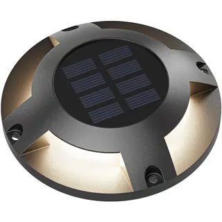 ledscom.de LED Solar-Bodenleuchte BUNSO für außen, IP65, Aluminium, rund, 120 mm Ø, warmweiß, Terrasse, Bewegungsmelder, Gartendeko, Garten, Draußen, Bodenstrahler, Gartenleuchten, Aussenleuchte