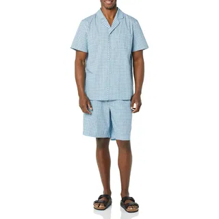 Amazon Essentials Herren Kurzes Pyjama-Set aus Baumwoll-Stretch-Popeline mit V-Ausschnitt