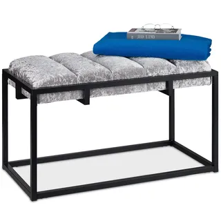 Relaxdays Sitzbank, mit Samtbezug, HxBxT: 47 x 80 x 40 cm, Metall, Elegante Bettbank, grau/schwarz