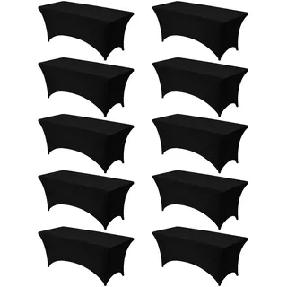 VEVOR 10 x Stretch Spandex Tischdecke Tischwäsche (rechteckig) geeignet für 1829 mm Tische, waschbarer knitterfreier Tischdeckenschutz Tischtuch für Partys Hochzeiten Bankette Festivals, Schwarz
