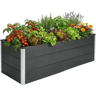 Floordirekt Hochbeet Paros WPC Garten Hochbeet anthrazit 150x50x45 cm – wetterbeständiges Hochbeet für Garten & Terrasse langlebig & stabil - Grau