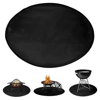 Feuerschale Matte Feuerstelle Unterlage 3 Schichten Schwarz Runde Grillmatte Hitzebeständige Matte für Grill, Gras, Terrasse Faltbar - Durchmesser 99 cm