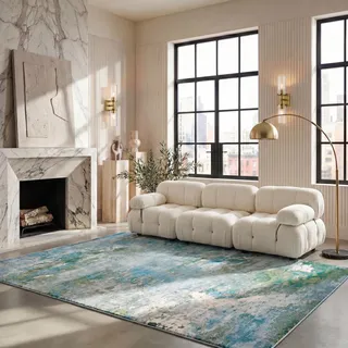 SAFAVIEH Boho Teppich für Wohnzimmer, Esszimmer, Schlafzimmer - Madison Collection, Kurzer Flor, Grün und Blau, 244 X 305 cm
