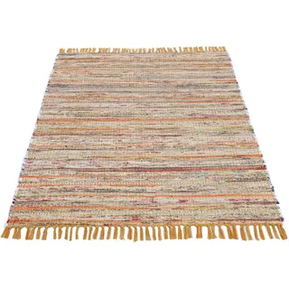carpetfine Teppich Kelim Chindi, Wendeteppich, rechteckig, Höhe: 6 mm, handgewebt, Fleckerlteppich mit Fransen, auch vielen in Läufergrößen gelb 60 cm x 110 cm x 6 mm