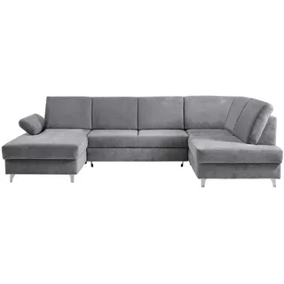 Cantus Wohnlandschaft , Hellgrau , Textil , U-Form , 322x186 cm , seitenverkehrt erhältlich, Schlafen auf Sitzhöhe, Rücken echt , Wohnzimmer, Sofas & Couches, Wohnlandschaften, Ecksofas mit Schlaffunktion