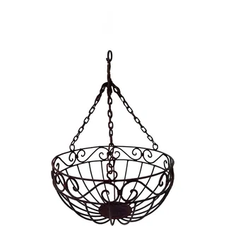 ecosoul Hängende Blumenampel Halbrund, Metall Verrostet, 50cm Hoch 30cm Durchmesser, mit 3 Ketten und Haken, Klassisch Vintage Shabby
