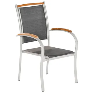 Stapelstuhl MERXX "Siena", grau (grau, holzfarben), B:62cm H:99cm T:65cm, Aluminium, Holz teilmassiv, PVC, Polyester, Stühle, Stapelstuhl, 2er Set