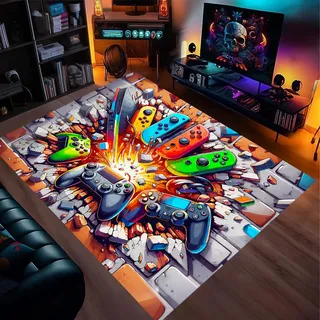 Cunegra Gaming Teppich für Jungen, Teppich Jugendzimmer Jungen mit Gamecontroller-Muster, Coole Teppiche für Gaming Zimmer Deko, Coole Deko für Zimmer, Kreatives Geschenk Junge, 80×120cm