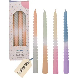 Out of the blue Elegante Spitzkerze mit Farbverlauf I 4er-Set Stabkerzen 20cm I Pastell Echtwachskerzen in Salbeigrün Rosa Blau I Zufällige Farbauswahl I Deko Tafelkerzen I Lange Brenndauer