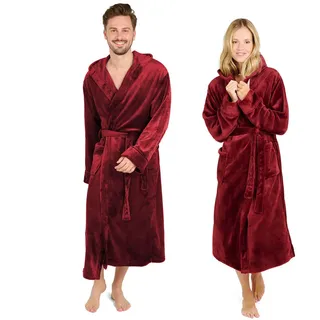 Blumtal Badenmantel Damen & Herren 3XL - Morgenmantel, extra saugstark, mit Kapuze, Mikrofaser, Dunkelrot , Textil , onesize , Gr. Xxxl , Heimtextilien, Badtextilien, Bademäntel