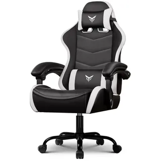 GTPLAYER Gaming Stuhl Bürostuhl Ergonomischer, Gaming Chair verstellbare Kopfstütze und Lendenwirbelstütze, Gaming Sessel, Weiß - Weiß