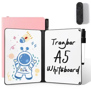 AGM Mini Whiteboard Rosa, Tragbar A5 Memoboard Klein Doppelseitiges Schreiben Whiteboard Kein Magnet, 15 x 21 cm Harte Schale für Büro, Schule, Zuhause - inkl. 1 Marker mit Radierspitze