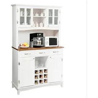 COSTWAY Küchenschrank, Küchenbuffet mit 3 Schubladen, Schränke, Weinregal, Arbeitsplatte, offenen & verstellbaren Regalen, Hochschrank 112x43x184,5cm - Weiß