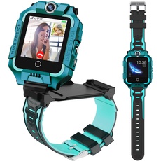 Watch Phone T10 Kinder Smart Watch, Smart Watch für Kinder mit GPS-Tracker, 4G Video & Telefonanruf mit 360° Drehung, Kinder GPS-Uhr für 4–12 Jahre Neujahr & Geburtstagsgeschenk (Cyan T10)