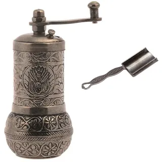 Natural Bazaar Türkische Pfeffermühle Nachfüllbar mit Kurbel Gewürzmühle (Altsilber)