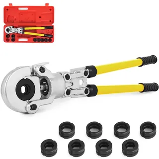 Vevor Presszange V12, V15, V22, V28, TH16, TH20, TH26, TH32 mm, Crimpzange Presszange mit um 360° Drehbarem Kopf und Ergonomischem Gummigriff, Rohrpresszange Tragbar, Manuelle Kabelschuhzange