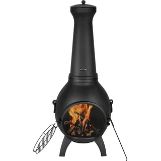 Terrassenofen Gartenkamin Aztekenofen Feuerstelle Außenkamin 52x50x130cm - Schwarz