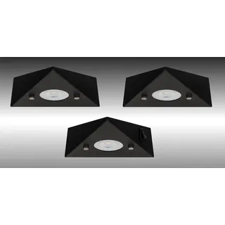 Trango 3er Set 6740-35 Küchen-Unterbauleuchte in Matt-Schwarz *COOK* Einbauleuchte - Einbaustrahler inkl. 3x 4,8 Watt LED Modul 3000K warmweiß Dreieckleuchte – Küchen-Schrankleuchte 230V erweiterbar
