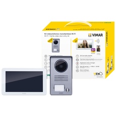 Vimar K40945 Videosprechenalagen-Set enthält Freisprech-Touchscreen-Videohaustelefon LCD 7in und WLAN-Verbindung 1-Taste Klingeltableau Netzgerät 24V mit austauschbaren Steckern EU BS US AU, 1 Familie