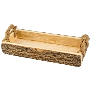 meberg Holztablett mit Rinde Dekotablett 41 cm Deko-Tablett Tischdekoration rustikal Dekoschale rechteckig mit Rand Serviertablett, Holtteller, Kerzenteller