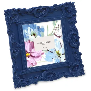 Laura Ashley kunstvoller strukturierter, handgefertigter Bilderrahmen aus Kunstharz mit Staffelei und Haken für Tisch- und Wanddekoration, dekoratives Blumendesign, Kunst, mehr 4x4 navy