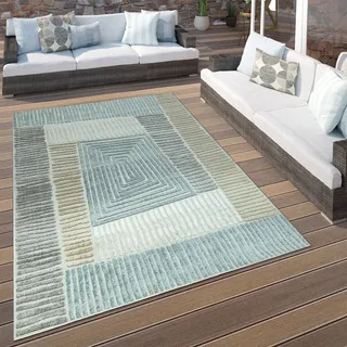 In- & Outdoor Terrassen Teppich Geometrisches Design Pastell Braun Beige Grau Grösse 200 cm Rund - Beige