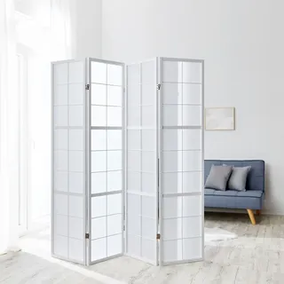 Homestyle4u Paravent Raumteiler 4 teilig Holz Weiss Reispapier Weiß Höhe 175 cm | Gr.: onesize