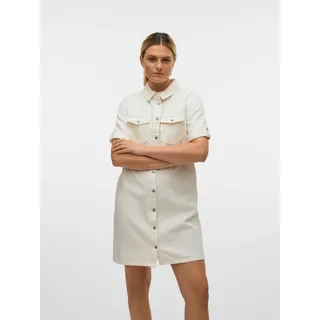 Jeanskleid VERO MODA "VMJENNIE SS SHORT DENIM DRESS NOOS", Damen, Gr. XS, N-Gr, weiß (cloud dancer), Denim/Jeans, Obermaterial: 90% Baumwolle, 10% Viskose, unifarben, Kleider Jeanskleid