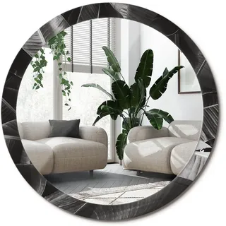 Wallfluent Spiegel Rund Ø 100 cm mit Aufdruck , Grau , Glas , 100x100x0.4 cm , Spiegel, Wandspiegel