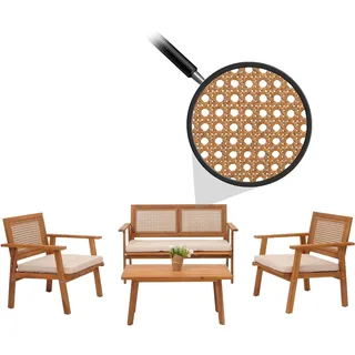 Mendler Garten-Garnitur HWC-N46, Lounge-Set Gartenlounge Bank Sessel Tisch, Holz Akazie MVG-zertifiziert ~ Kissen creme
