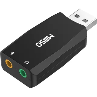 MillSO USB Externe Soundkarte mit interner Aufnahmefunktion für Podcast, Aufnahme, Gesang, USB Stecker auf 2 × 3.5mm Buchse Headset Adapter für PC, Laptop, Tablet, Kopfhörer, Mikrofon - Schwarz