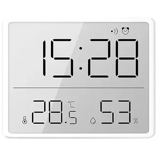 Colexy Digitaler Wecker, Kleine LCD-Display mit Temperatur & Luftfeuchtigkeit, 12/24 Std. & °C/°F, Magnetisch, Batteriebetriebene Tischuhr für Zuhause, Büro, Schule und Reisen (Weiß)