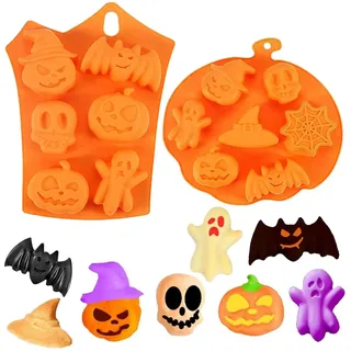 2 Stück Silikonform Halloween Backen, Halloween Kürbis Silikon Backform, 6 Hohlräume, Halloweens-Geist-Kürbis-Form, kull Ghost Mould, Biscuit Mould, Für DIY Süßigkeiten Kuchen Gelee Und Schokolade