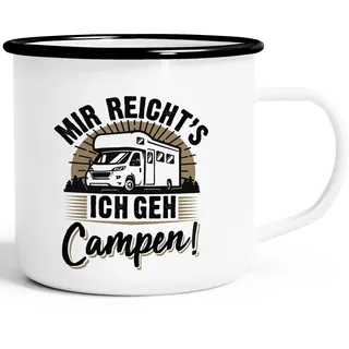 MoonWorks® Emaille-Tasse Camping Mir reichts ich geh campen Spruch lustig Geschenk für Wohnmobilfahrer Emaille-weiss-schwarz standard