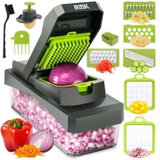 Vegetarierhackselmaschine, 10-fach, mit Behälter, grau
