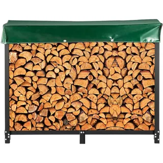 Vevor Metall Kaminholzregal 590 kg Haltekapazität, 244,5x36,2x122 cm, Holzunterstand mit PVC Abdeckung, Kaminholzhalter Holzregal für Kaminholz Schwarz, Stapelhilfe für Brennholz Außen