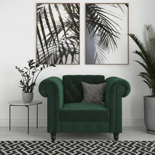 dorel home Chesterfield-Sessel Felix Veloursstoff 111 x 83 x 87 cm Grün mit Rückenlehne 3-fach verstellbar