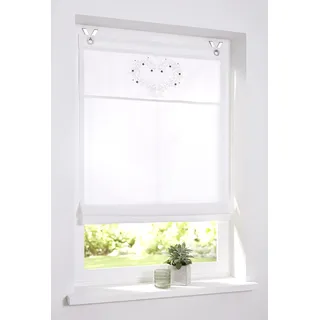 Raffrollo Ösenrollo Svea Weiss Landhaus Herz romantisch 60 x 140 cm