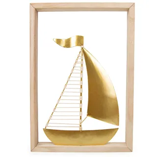 Logbuch-Verlag Segelschiff Bild elegantes Wandbild Schiff aus Metall gold weiß Geschenk Hochzeit Geburtstag Segelschiff maritime Wanddeko 24 cm