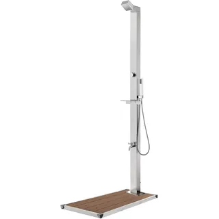Gartendusche mit Brauner Bodenplatte, Garten Dusche, Outdoor Shower, Außendusche Garten, Duschkopf Für Gartendusche, Aussendusche, 225 cm Edelstahl
